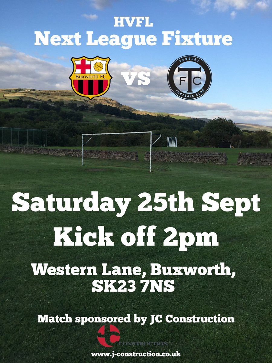 BuxworthFC's tweet photo. Match sponsored by JC Construction
@Tansley_FC https://t.co/ZanKUZheq7