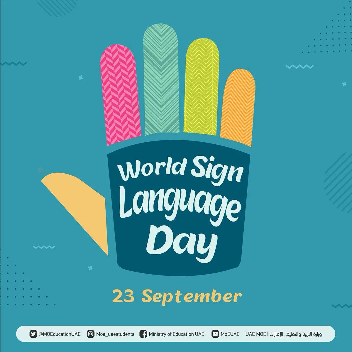 MOEUAEofficial's tweet image. Annually, the world celebrates #WorldSignLanguageDay on September 23 in a show of academic and social support for individuals with hearing impairment . Public schools around the  UAE  provide sign language interpreters for deaf students to support and empower them.