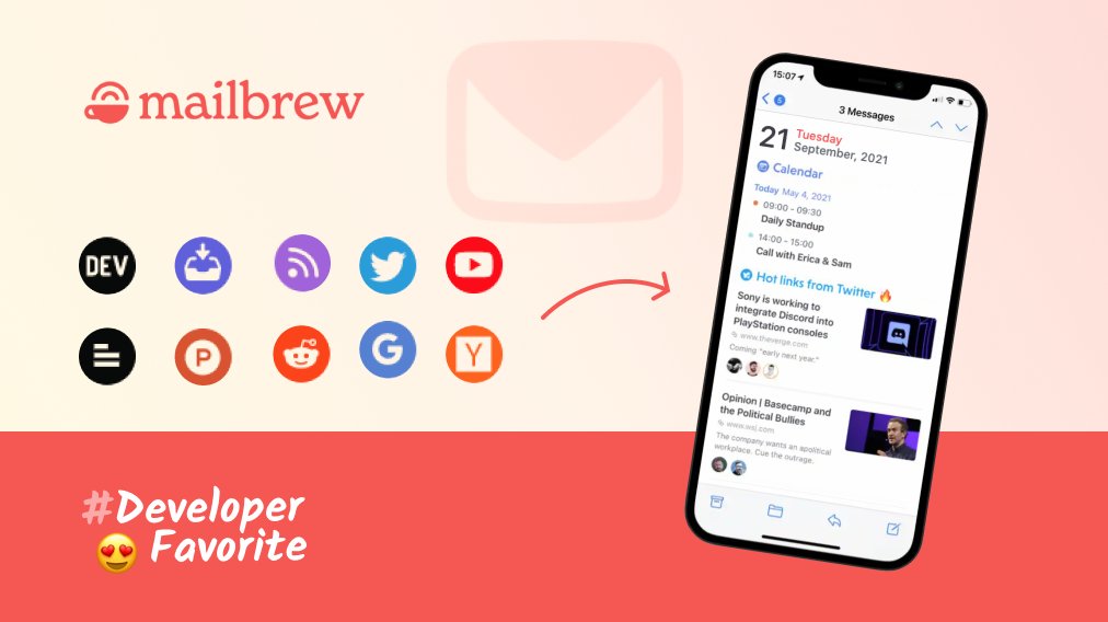 prisma's tweet image. 😍 Today&apos;s #DeveloperFavorite goes to 
@mailbrew!

Receive a personal daily digest of all your newsletters, RSS feeds, Hacker News, Dev.to articles, top Tweets, Calendar Events, etc. 

It&apos;s a great addition to your morning routine! ☕️

📈 mailbrew.com
