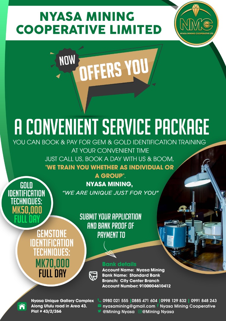 NYASA MINING COOPERATIVE NOW OFFERS YOU A CONVENIENT SERVICE PACKAGE