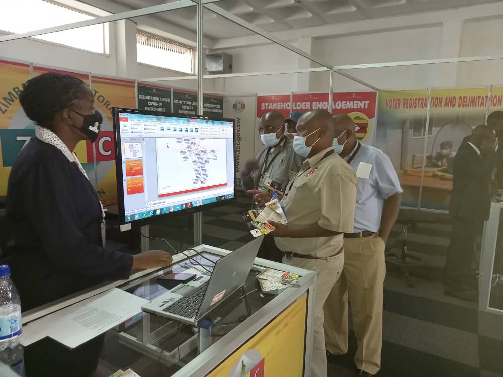 Visitors throng the Commission's ZITF stand currently running in Bulawayo. Services at the stand include Voter Registration and Inspection and Voter Education. Also on display are Voter Registration maps and Delimitation information