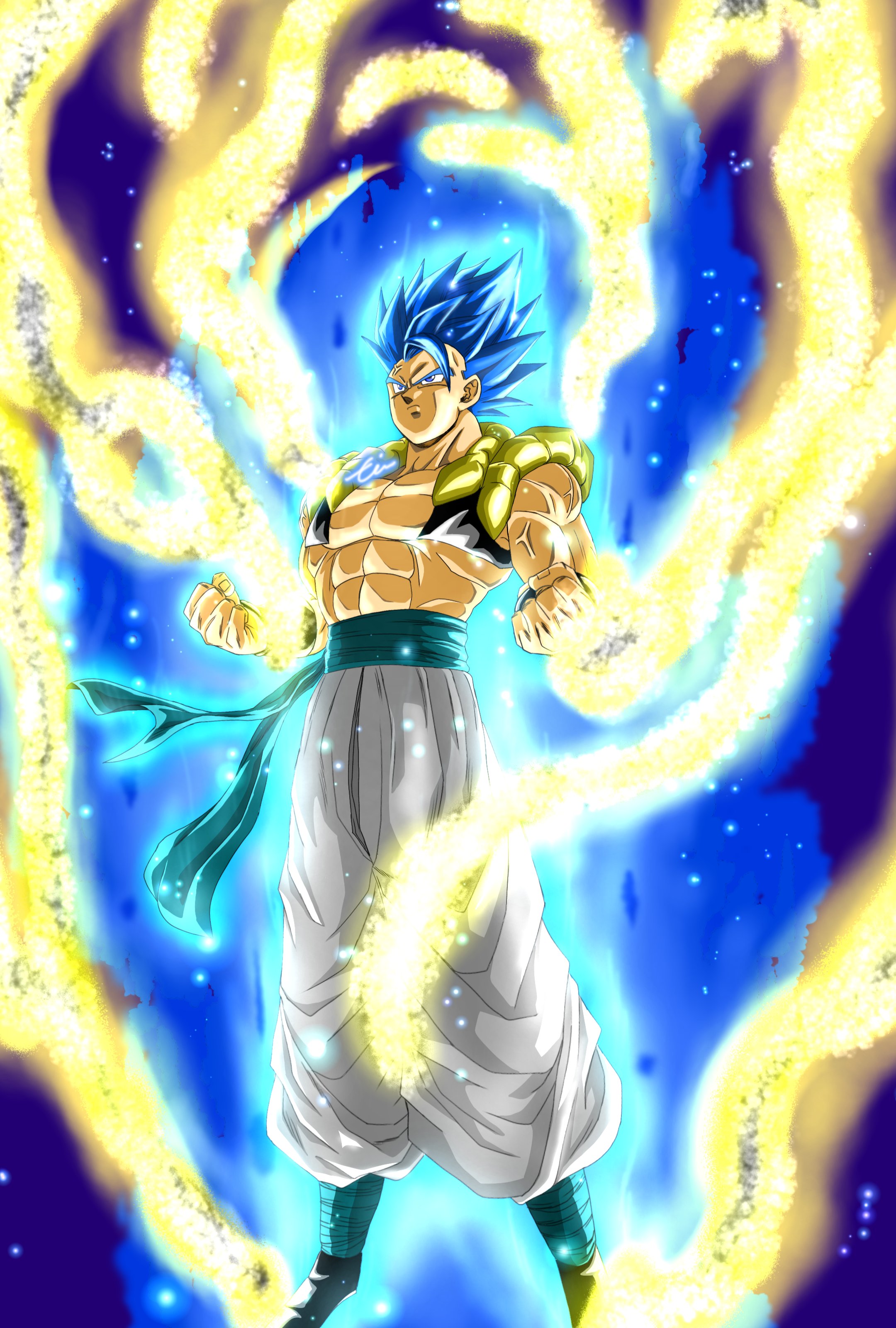 Twitter 上的 Ein らくがき日記 ドラゴンボール イラスト ゴジータブルー進化です オーラの表現が難しかったですがゴジータなのでつい描きたくなってしまいます T Co Sfddbjis1f Twitter