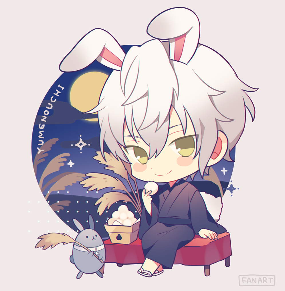 animal ears 1boy rabbit ears male focus japanese clothes chibi wagashi  illustration images