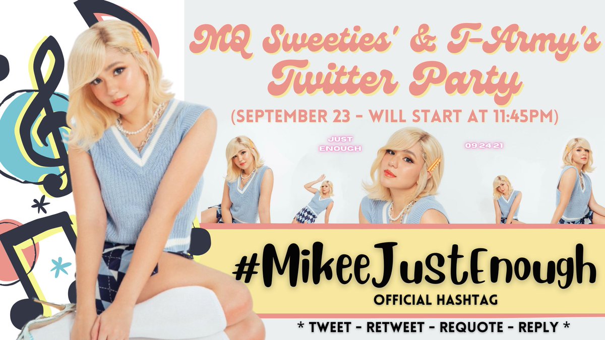 Get ready, Sweeties!! To show your support for Mikee, join us to our twitter party as a salubong for the release day of Just Enough.

Don't forget to use the hashtag
#MikeeJustEnough 

See you later! 

<a href="/mikeequintos/">Mikee Quintos</a>