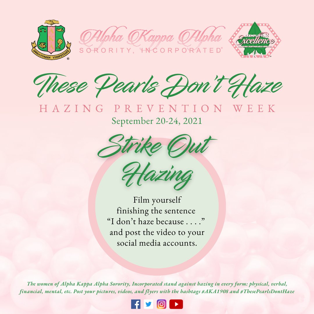 vrek vlot Nauwkeurigheid Alpha Kappa Alpha on Twitter: "This week is Hazing Prevention Week. Today,  members share why they don't participate in hazing activities. The women of Alpha  Kappa Alpha Sorority, Incorporated stand against hazing