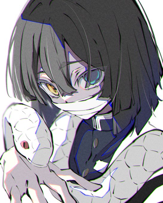 夏目雛子さんがTwitterに投稿した伊黒小芭内(鬼滅の刃)のイラスト。