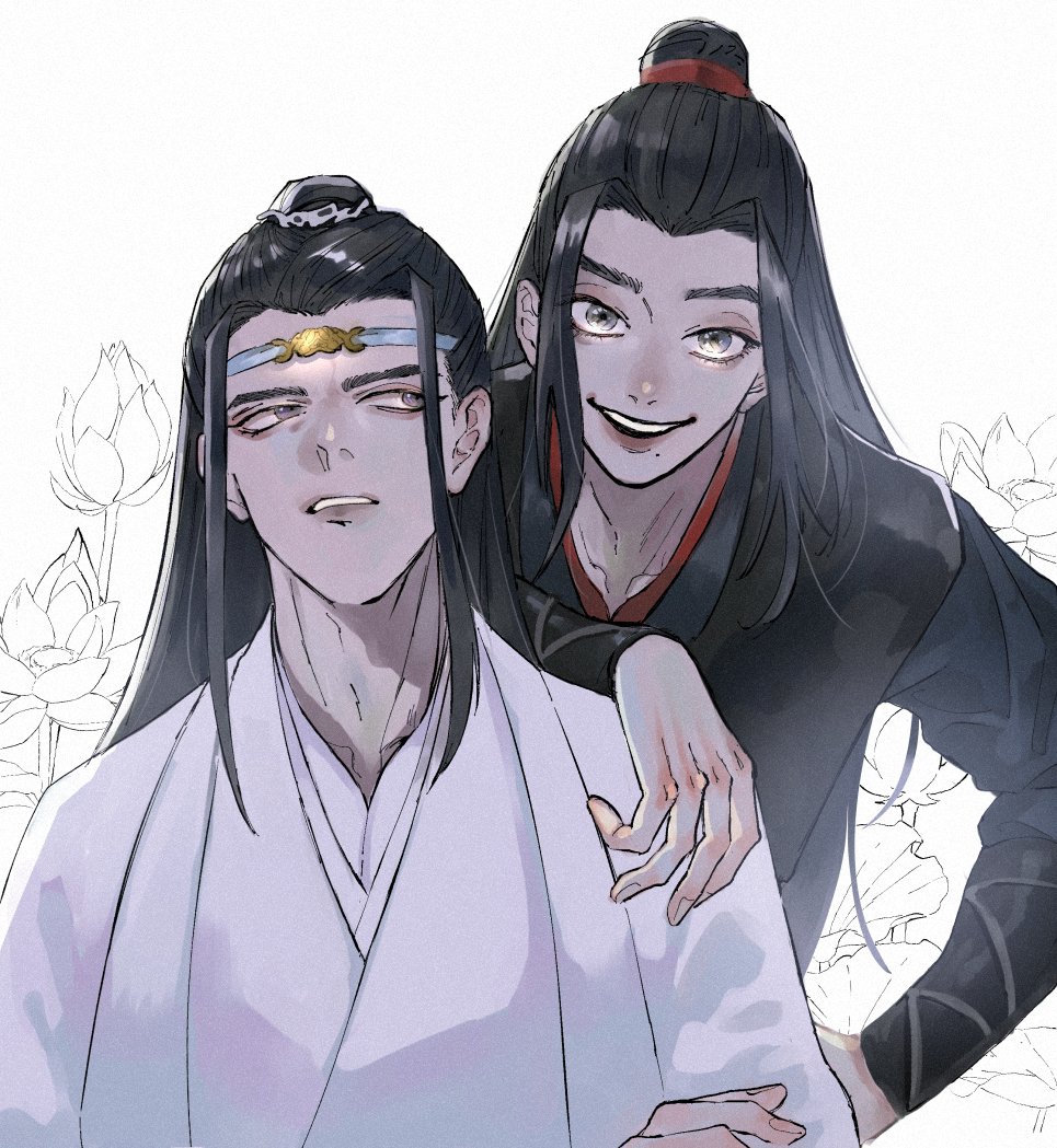 multiple boys 2boys black hair long hair robe male focus chinese clothes  illustration images