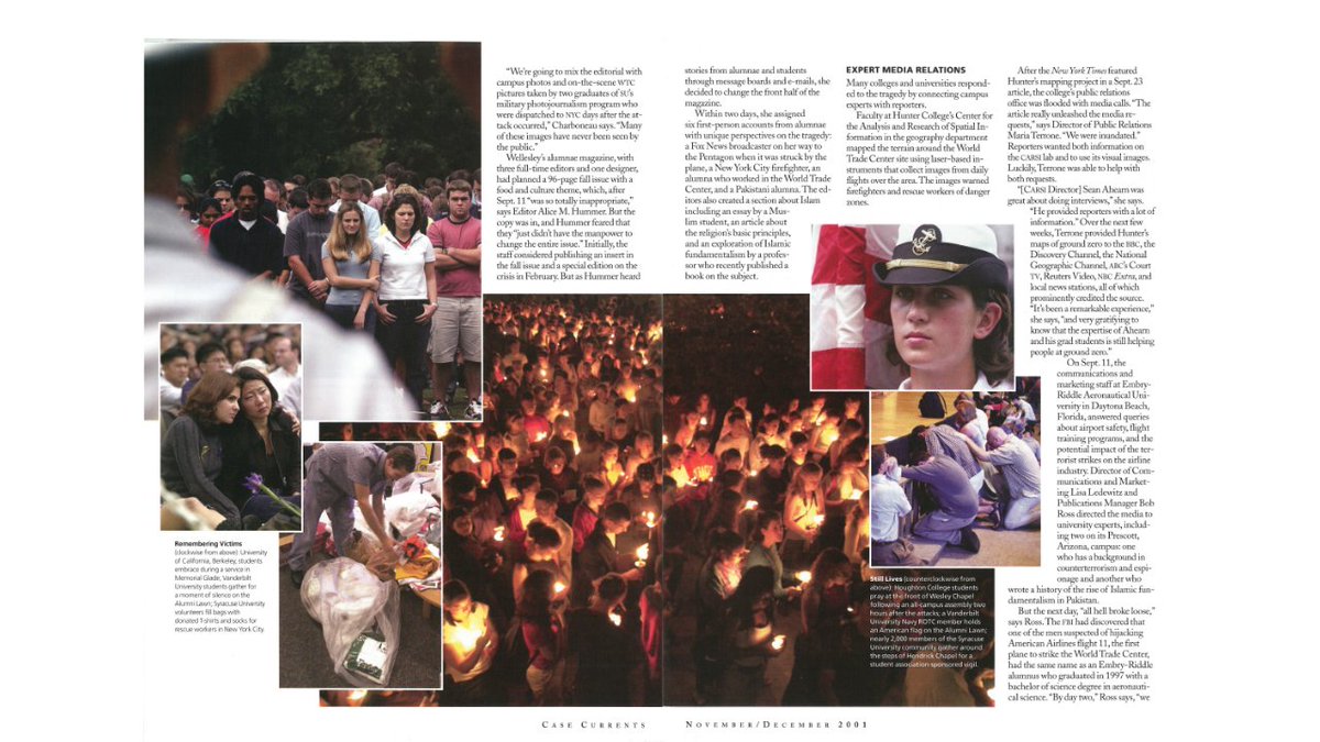 From the Currents archive: 20 years ago, we shared how campuses came together in support after 9/11. 

Much has changed, but then &amp; now amid COVID, we see advancement leaders' deep commitment to stewarding their institutions through crises. 

Read more: bit.ly/3tAqhbM