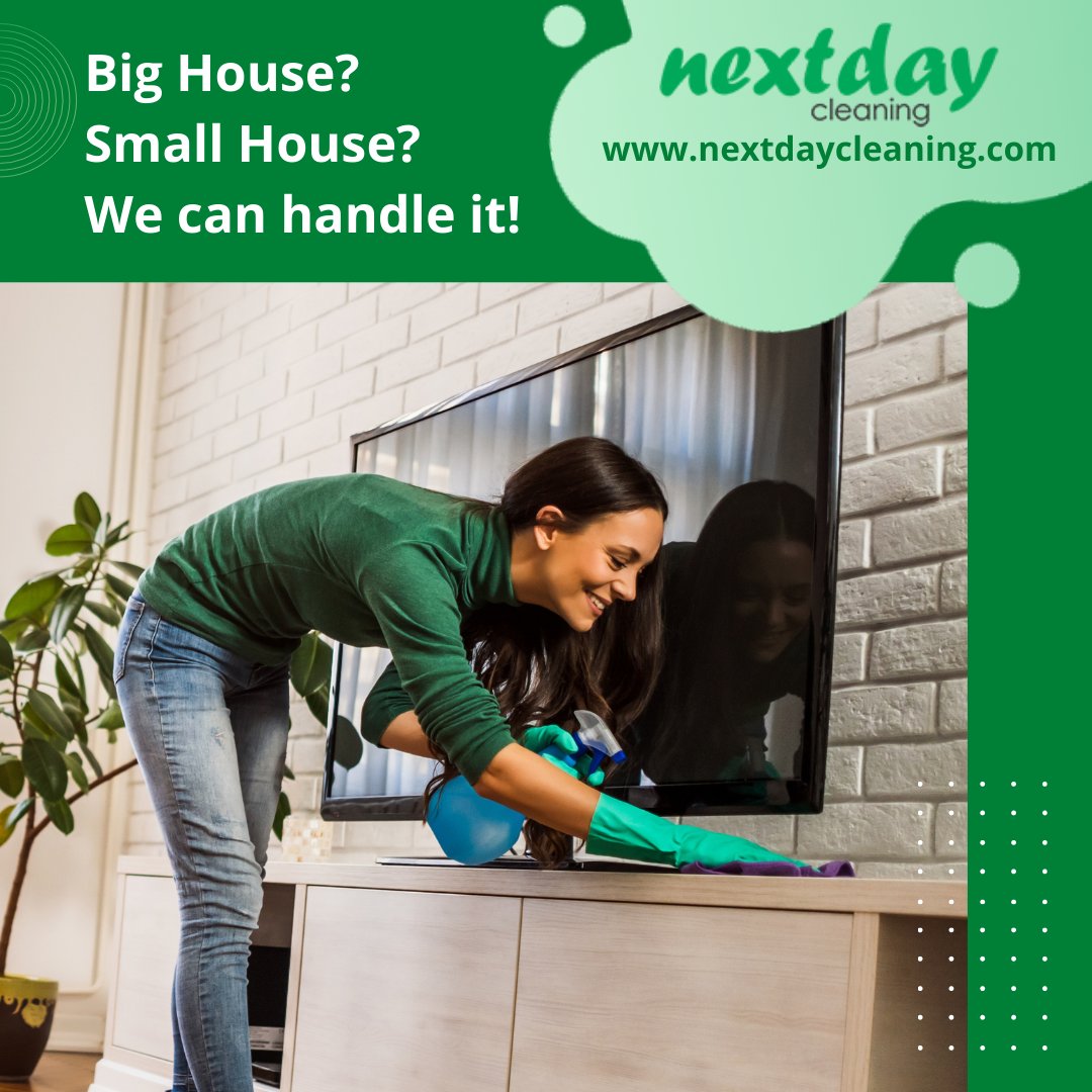 NextDayCleaning's tweet photo. Our cleaning services aren't just for big houses. We also serve small and mid-sized spaces. We may execute a simple or comprehensive #housecleaning job, depending on your requirements. Visit https://t.co/jZ7AXnRbA9 to book your appointment! https://t.co/CeTFG8LY5E