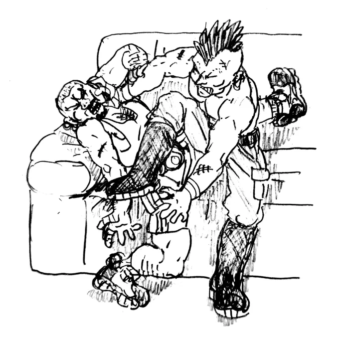ソファの肘掛けで右関節を全部折られるジョニー・デカルトのファンアートです 