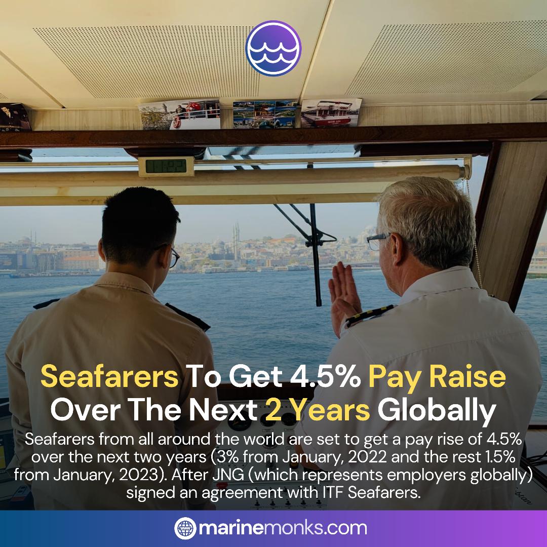 Read: marinemonks.com/seafarers-to-g…

#ITFSeafarers #ITF #JNG #Seafarers #SeafarersWelfare #PayRise #Maritime #Shipping #MaritimeNews #MerchantNavySalary
