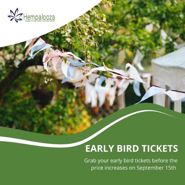 Early bird tickets sales ends on September 15th.  
Buy your tickets today and save money!  
hempalooza.ca

#earlybirdtickets #hempalooza #niagarafestival #cannabisfestival