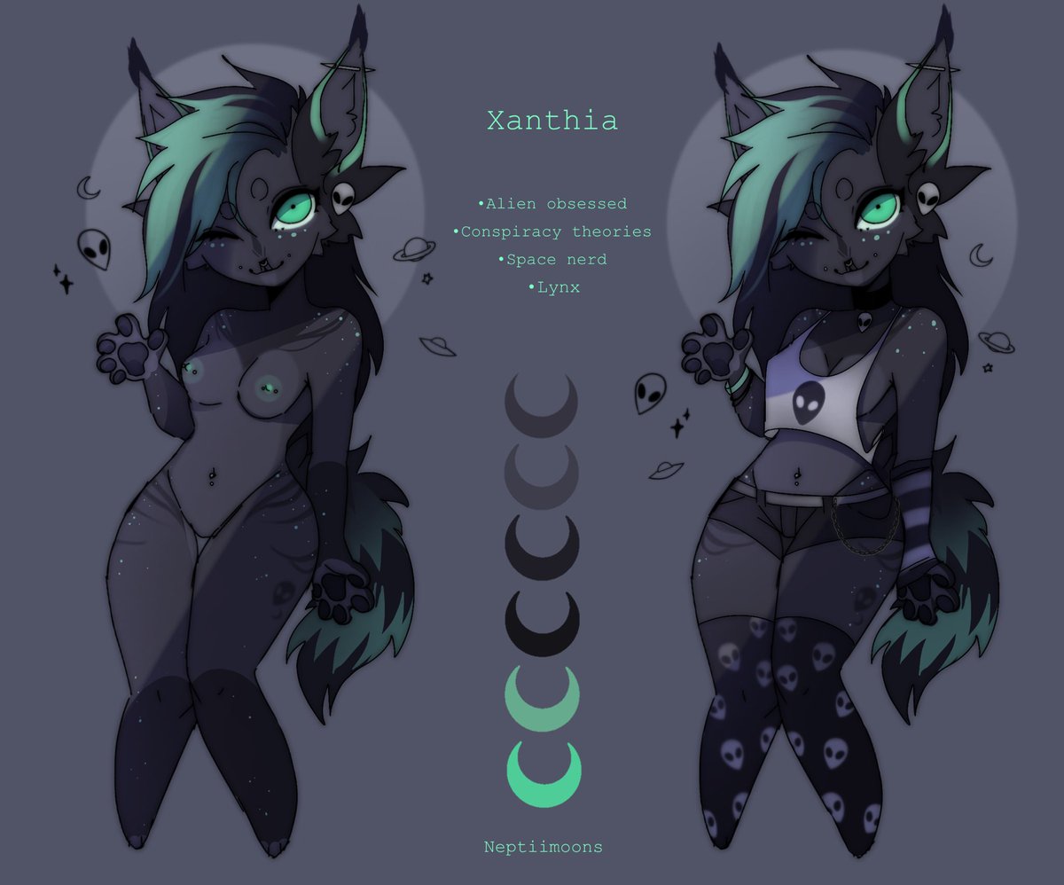 Neptiimoons's tweet photo. Oh I forgot to share these new characters 

Ru the alien cat from outer space and Xanthia her alien obsessed bestie from earth 👽
#art #ArtistOnTwitter #artistsoninstagram #artistsupport #characterart #characterdesign #cuteart #chibiart #furry #furryart #furryoc #refsheet #oc https://t.co/Fq5VdXhg6p