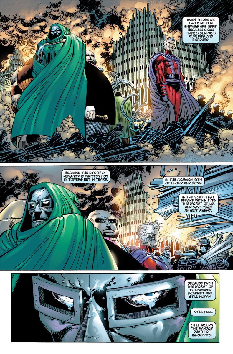 今作でとりわけ印象的なシーンが、ヴィランが集まっているシーン。ドゥーム、キングピン、ジャガーノート、ドオクトパス、マグニートー、超有名ヴィランが敵同士が国境を越え、罪なき人々の死を皆が悲しんでいるのだ。ラトベリアという国を築いている王ドクター・ドゥーム  ...