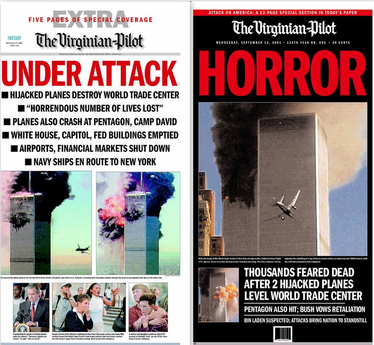 Our front pages from Sept. 11 and 12, 2001.