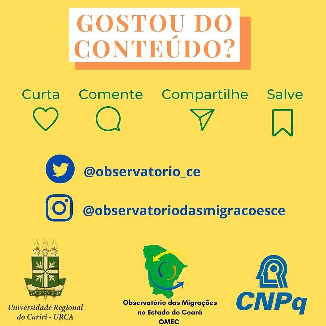 📚 OMEC PUBLICAÇÕES (Anais de Congresso)
O Observatório das Migrações no Estado do Ceará (OMEC) parabeniza Ricardo Monteiro de Carvalho, Graduando em Ciências Econômicas (URCA), Bolsista de IC/CNPq e pesquisador do OMEC por sua 1ª publicação/aprovação em Anais de Congresso.