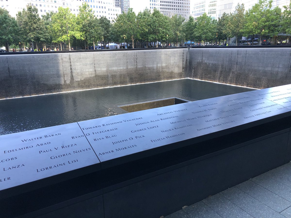 Acosta's tweet photo. Spent a day at the 9/11 memorial in New York for our coverage of America’s remembrance 20 years later. It’s always an unforgettable experience visiting ground zero. #neverforget https://t.co/8M4hAgwvTr