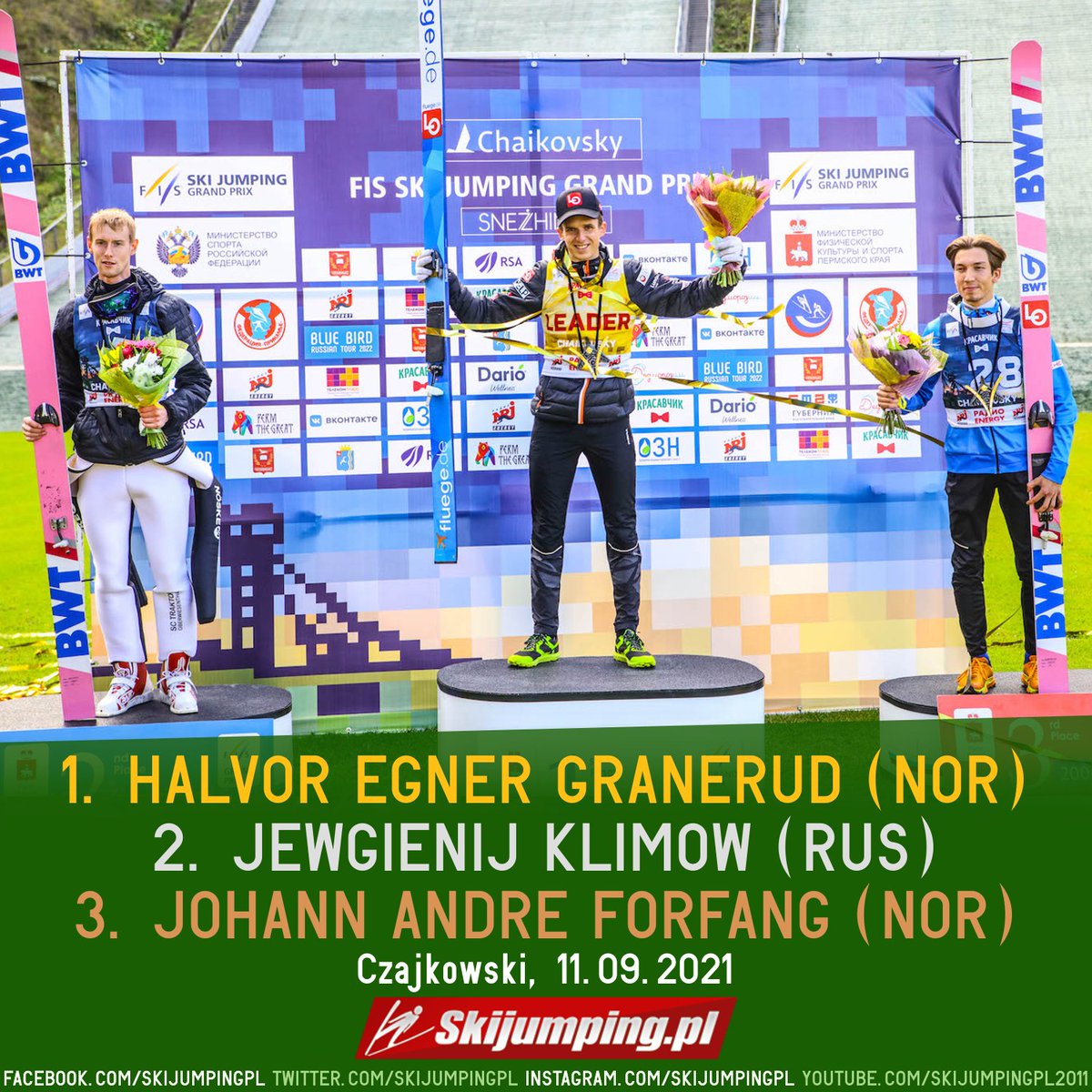 Skijumpingpl's tweet image. TOP3 - GP #Chaikovsky 11.09.2021:

1. 🇳🇴 Halvor Egner #Granerud 
2. 🇷🇺 Evgeniy #Klimov 
3. 🇳🇴 Johann Andre #Forfang

 Congratulations! #Czajkowski #skijumpingfamily
