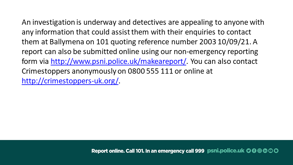 PSNIMEADistrict's tweet photo. Detectives appeal for information following robbery in Larne. https://t.co/3hjQNwn5ZN