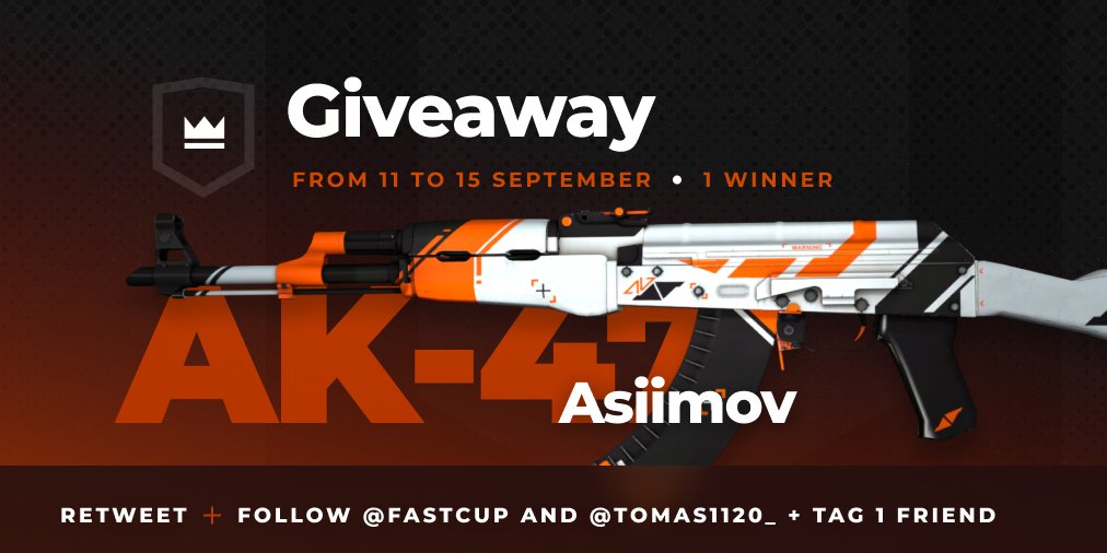 🔥CS:GO GIVEAWAY🔥

🎁AK-47 | Asiimov ($30)

➡️TO ENTER:

🤝Follow <a href="/fastcup/">FASTCUP</a> &amp; <a href="/Tomas1120_/">Tomas1120</a> 
🔃Retweet
🤓Tag 1 friend

⏰Giveaway ends in 4 days!