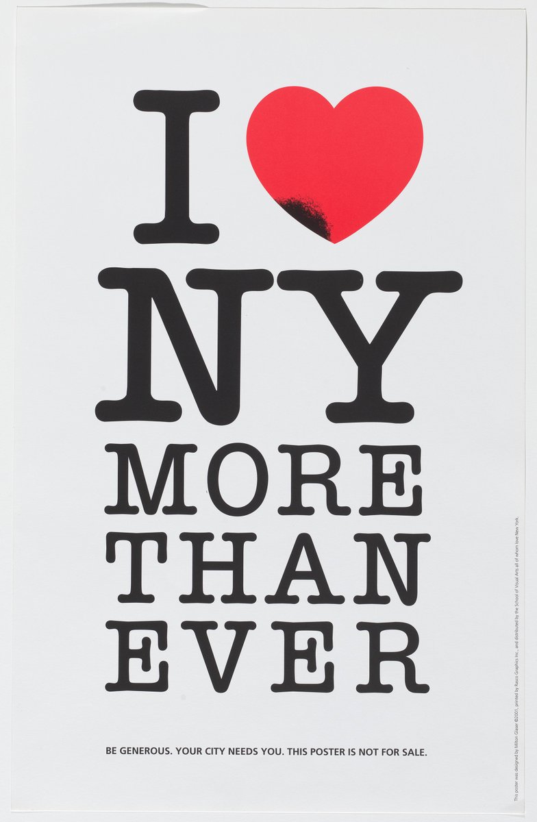MuseumModernArt's tweet photo. “What all of us were experiencing after the tragedy, a deepening of our sense of love and commitment to the city that is our home.” — Milton Glaser

Today, on the 20th anniversary of Sept 11, 2001, we remember the resiliency of NYC and the impact of this tragedy around the world. https://t.co/VR6d4ehSMR