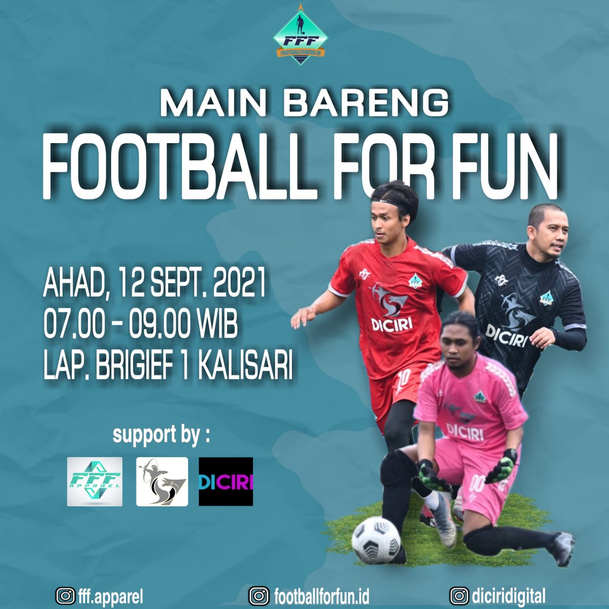 BRIAN_P10's tweet photo. #MainBareng Football For Fun
Ahad 12/9/21
07.00 - 09.00
Lapangan Brigif KaliSari Jakarta Timur https://t.co/dMGVY4yD8C