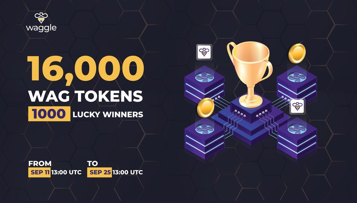 🔥 Waggle Community Airdrop 🔥
⏰ Start Time: 09/11/2021 1:00 p.m（UTC)
⏰ End Time: 09/25/2021 1:00 p.m（UTC）
💰Airdrop Rewards: 16,000 $WAG
👥Winners Amount: 1,000 winners 

More details here: medium.com/@wagglenetwork…