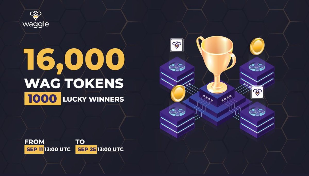 🔥 Waggle Community Airdrop 🔥 ⏰ Start Time: 09/11/2021 1:00 p.m（UTC) ⏰ End Time: 09/25/2021 1:00 p.m（UTC） 💰Airdrop Rewards: 16,000 $WAG 👥Winners Amount: 1,000 winners More details here: medium.com/@wagglenetwork…