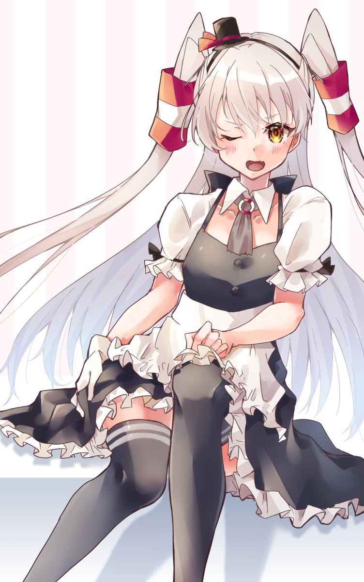 amatsukaze (kancolle) 1girl solo thighhighs long hair hair tubes two side up one eye closed  illustration images