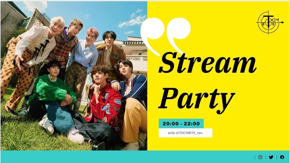 TDCMBTS_twt's tweet photo. 🍀STREAM PARTY with TDCM🍀

Stream party cùng tụi mình rồi đón sinh nhật Namchun nào 😘
Đừng quên vote cho BTS tại các giải nhaaa

• Cap màn hình bạn đang stream tại youtube/spotify/apple music
• Cmt ảnh stream + tag @BTS_twt
• Thời gian: 20h-22h

#BTS #방탄소년단 https://t.co/5T3A9XPYID