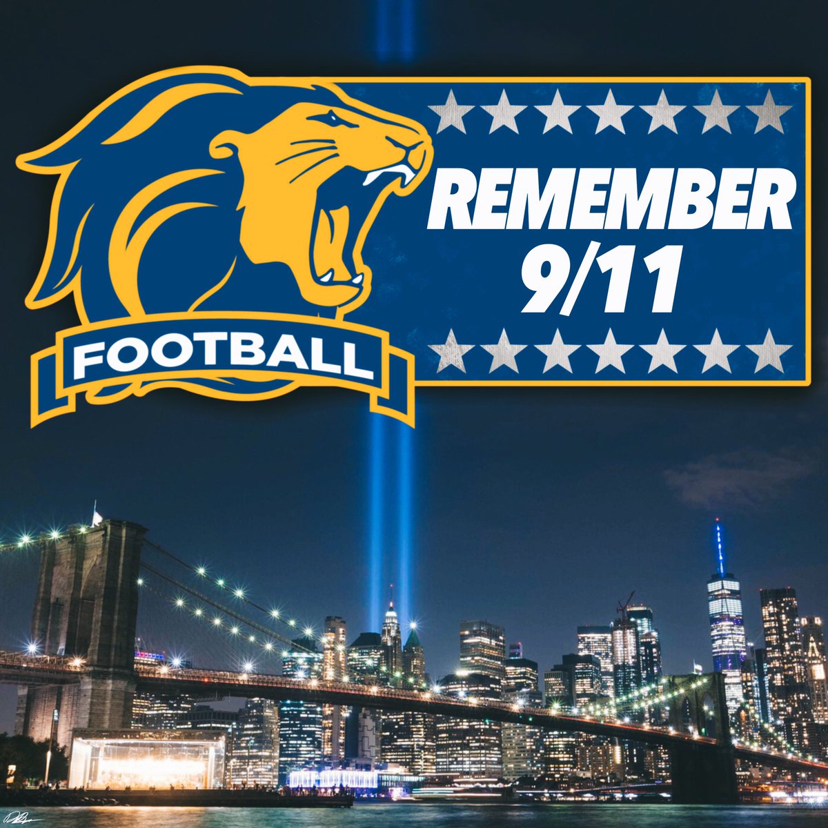 Today, TCNJ Football honors the 20th anniversary of 911. We remember all the brave men and women who protected and served and our country. Today we are also honoring our community’s military members and first responders.

#MoreThanFootball #TCNJ
