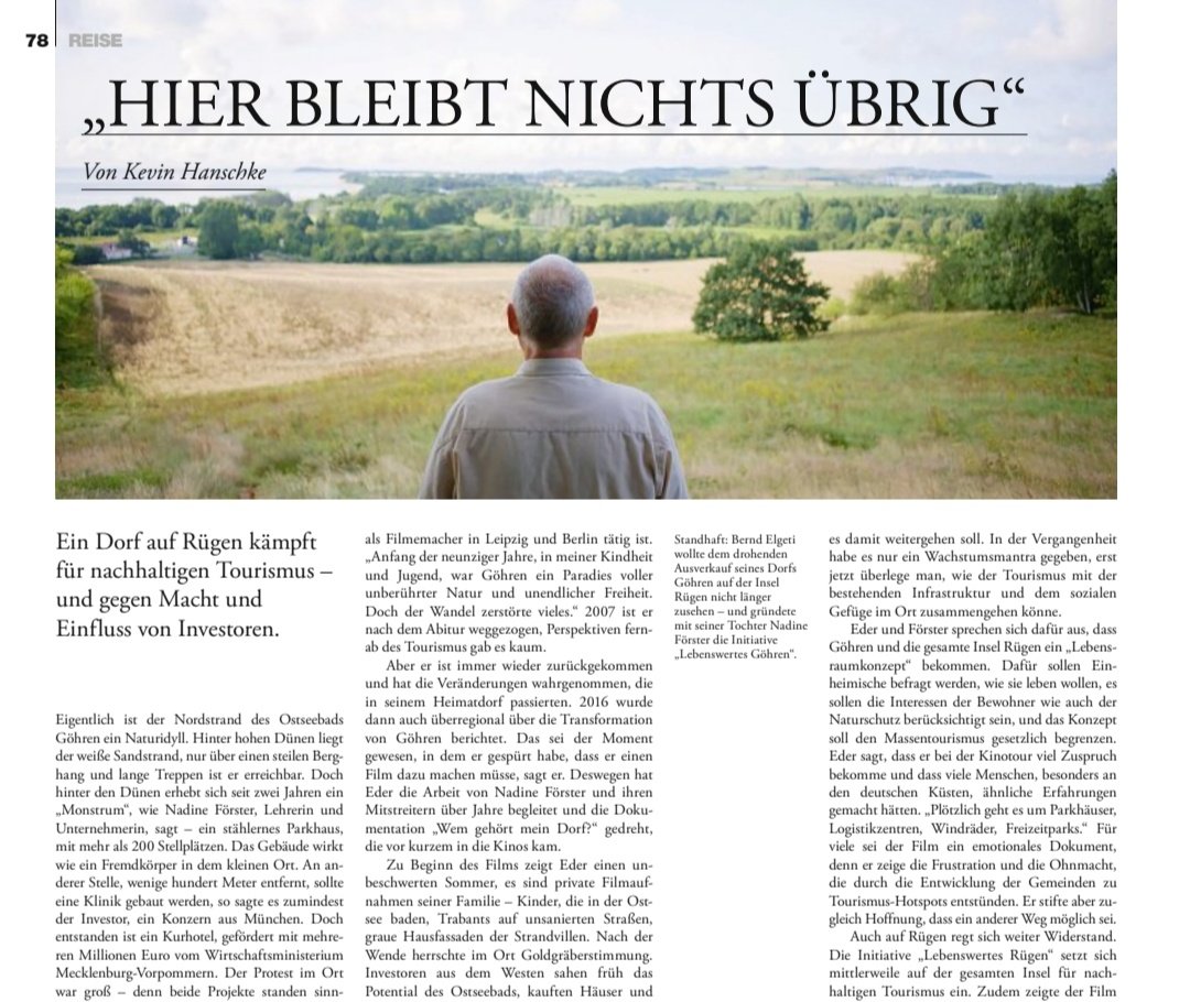 Im Ostseebad Göhren auf Rügen gibt es mehr Hotelbetten pro Einwohner als auf Mallorca. Ein Investor baut Parkhäuser, Einkaufszentren und die Bürger des kleinen Ortes wehren sich dagegen. <a href="/eder_christoph/">Christoph Eder</a> hat sie in seinem Film Wem gehört mein Dorf? begleitet. <a href="/fazmagazin/">fazmagazin</a> <a href="/faznet/">Frankfurter Allgemeine</a>