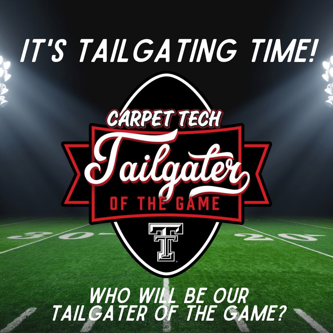CallCarpetTech's tweet photo. It's Gameday in Raiderland!
Does your tailgate have what it takes to be crowned the winner of our Tailgater of the Game?
Comment below where your tailgate will be today and we will stop by and check it out!
π€ #TexasTech #redraiders #tailgate #tailgaterofthegame #carpettech https://t.co/fGe6WHiBae