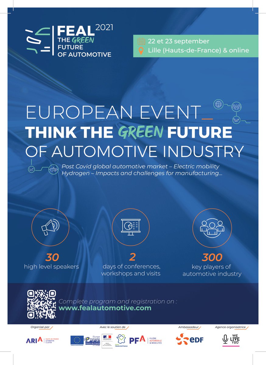 📢 DERNIÈRE LIGNE DROITE POUR VOUS INSCRIRE AU FEAL 2021

👉Le 1er événement européen dédié au futur "Green" de l’industrie automobile ! 2 jours de conférences, ateliers, tables rondes et visites de sites industriels

Inscription et programme sur fealautomotive.com