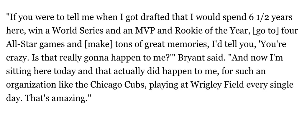 BleacherNation's tweet photo. The Kris Bryant quote that got me most. 🥺 

(via https://t.co/sERODxqkHH) https://t.co/DgsZw1fL4E
