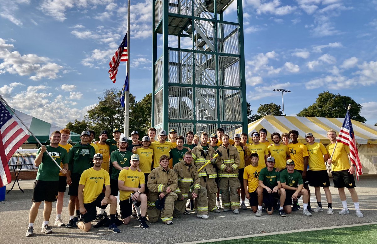 waynestbaseball's tweet photo. In honor of Sept 11 NYFD Heroes &amp; First Responders. We were honored to perform 20 Flights for 20 Years in Fire Gear today. Their Sacrifice &amp; Heroism continues to inspire #NeverForget #ThankYou https://t.co/hEA14lekI7