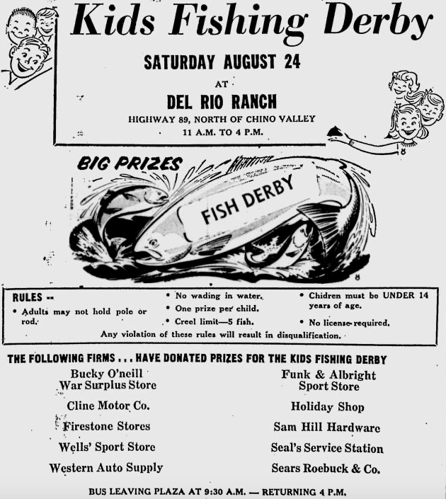 PrescottAZHist's tweet photo. PIC OF THE DAY!
1957 advertisement for a Kids Fishing Derby at the Del Rio Ranch:
#PrescottAZHistory #PrescottAZ #PauldenAZ #ChinoValleyAZ https://t.co/Av6bBA2Sp3