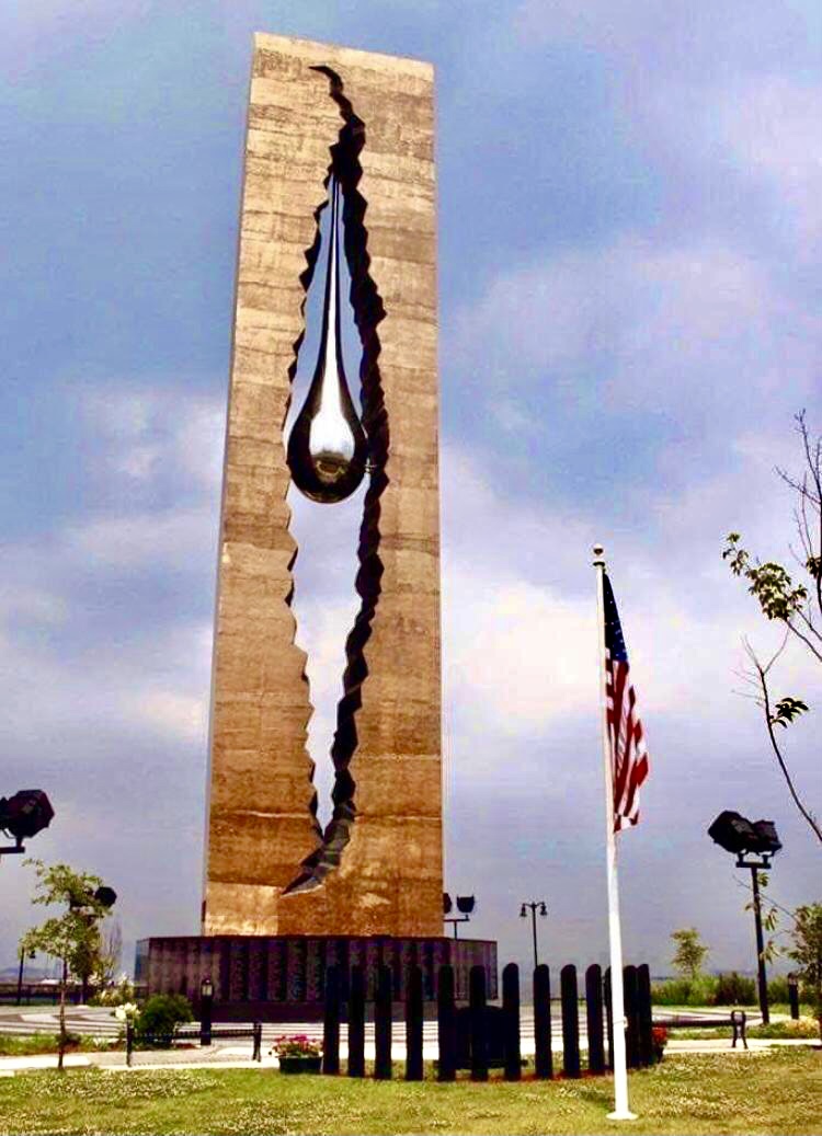 nandtara's tweet photo. This beautiful sculpture by Zurab Tsereteli was an official gift to the USA, from the Russian government as a tribute to the victims of the September 11 attacks in 2001. The #TearDropMemorial is located in Harbor View Park in Bayonne, New Jersey https://t.co/XlQ3uM5d9l