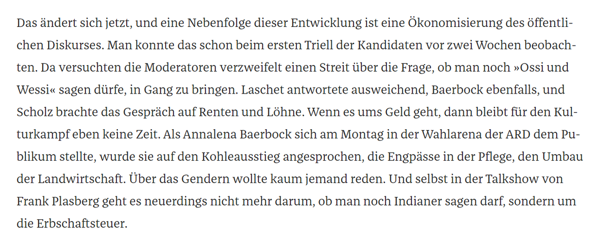 "Wenn es ums Geld, dann bleibt für den Kulturkampf eben keine Zeit" schreibt <a href="/schieritz/">Mark Schieritz</a> über die Ökonomisierung der öffentlichen Debatte in der letzten Wahlkampfphase