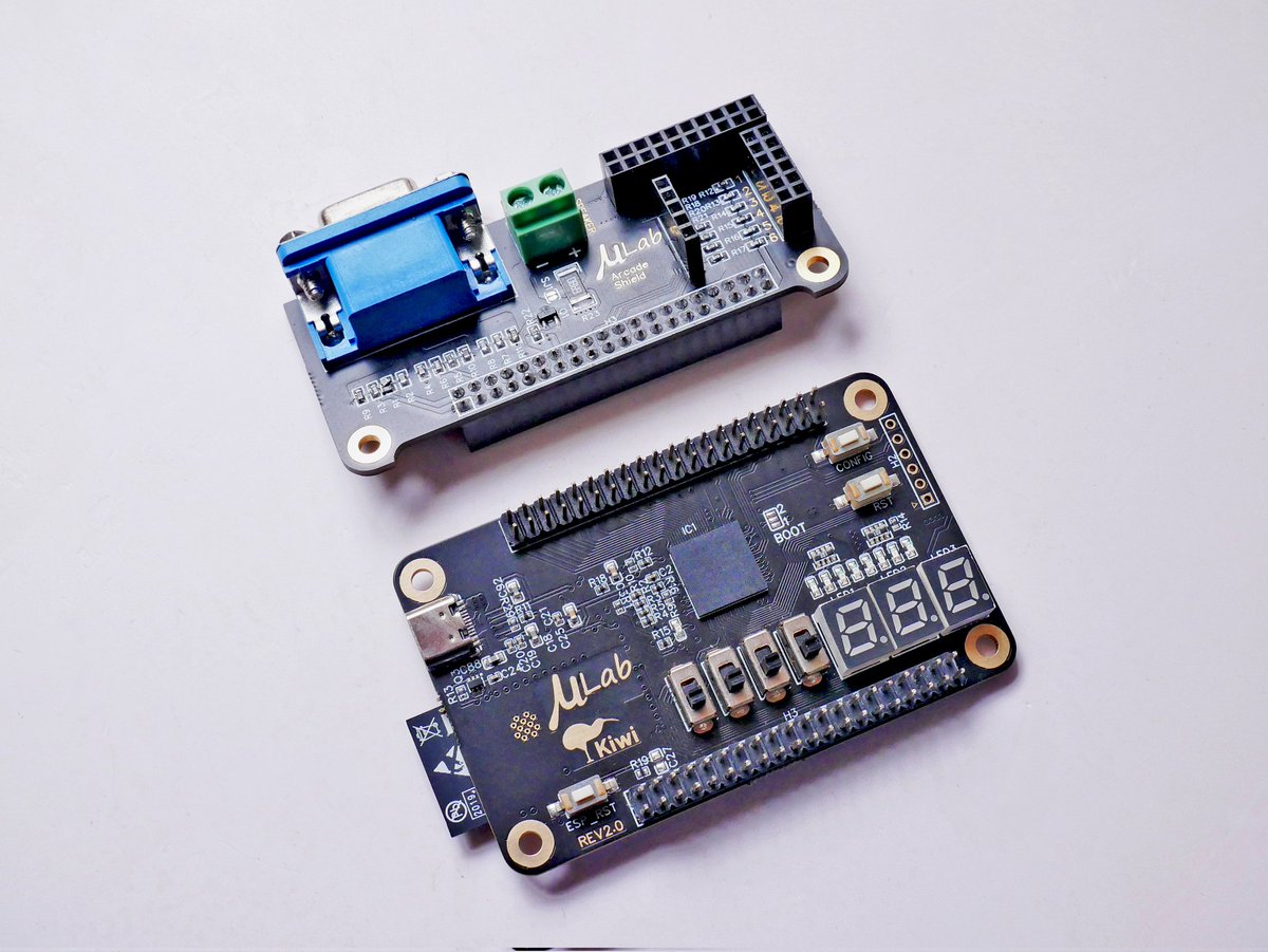 circuitstate's tweet photo. Look what has just arrived from Israel 🇮🇱 Omri Raz, the creator of Kiwi boards has sent us a Kiwi FPGA + ESP32-S2 development board along with a VGA expansion card. Kiwi boards are soon launching at @crowd_supply

@EspressifSystem @IntelFPGA #FPGA #ESP32 #ESP32S2 #STEM #DevBoards https://t.co/AIQWccM5vK