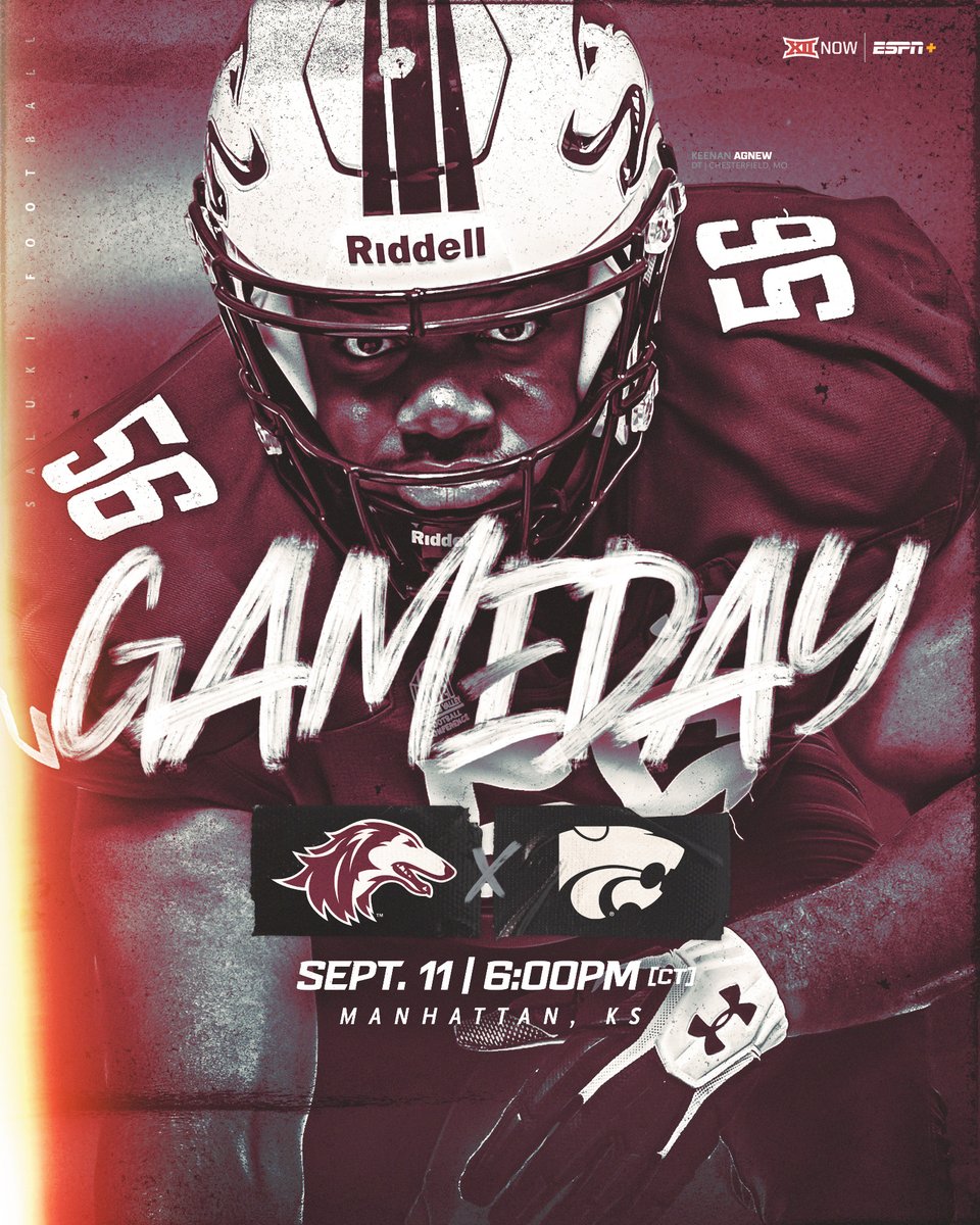 SIU_Football's tweet photo. There’s nothing like GAMEDAY!

🆚 K-State
🕕 6:00pm CT
📍 Manhattan, KS
📺 https://t.co/W2A9KtCjC5 (ESPN+)
📻 https://t.co/5KSfi96SKw
📊 https://t.co/flpcheWmEw

#WeAreSouthernIllinois https://t.co/YpdunI9BO2