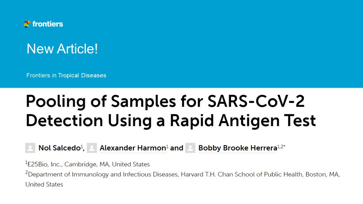 📰New Research!
Check out this open access article: Pooling of Samples for SARS-CoV-2 Detection Using a Rapid Antigen Test

👉fro.ntiers.in/kJV3

#COVID19 #diagnosticefficiency #surveillance #antigen