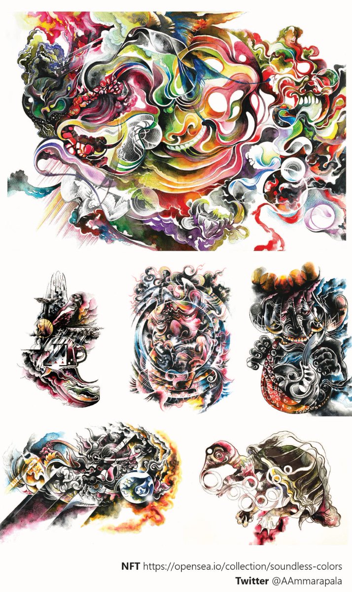 AAmmarapala's tweet photo. My NFT album "Soundless colors" is the mindful stories told by the fluidity of watercolors sublimely merged with a brushstroke. Six of them are in both colors and black & white versions.
https://t.co/aQFPN7uciL
#Etherteum #NFTs #NFTcollector #NFTTHAILAND #NFTthaiartist https://t.co/0B1625Kdz7