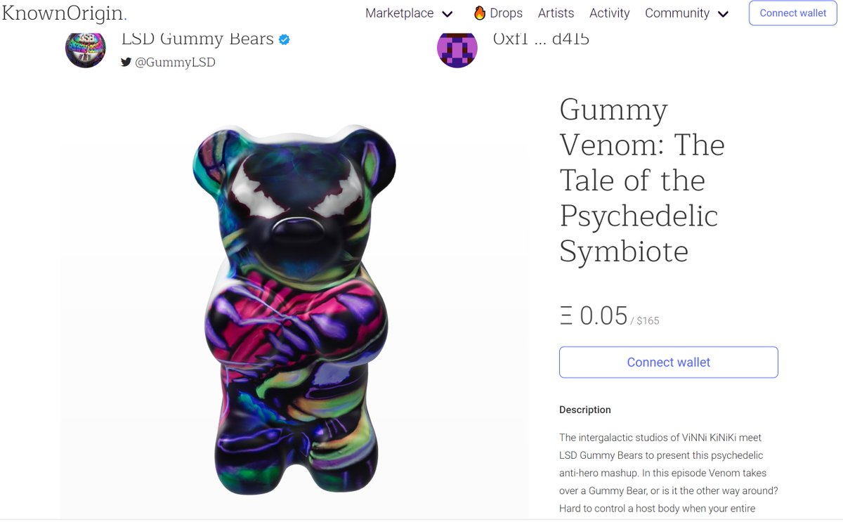 Gummy Venom: The Tale of the Psychedelic Symbiote
a MARVELous steal at Ξ 0.05 on <a href="/KnownOrigin_io/">KnownOrigin.io</a> 

Split with <a href="/GummyLsd/">Gυɱɱყ | VYD3N</a> 🐻🕷️🌈

knownorigin.io/gallery/142200…

#NFT #MarvelNFT #NFTMarvel #VenomNFT #comicNFT #NFTdrop #psyNFT #LSDNFT #trippyNFT