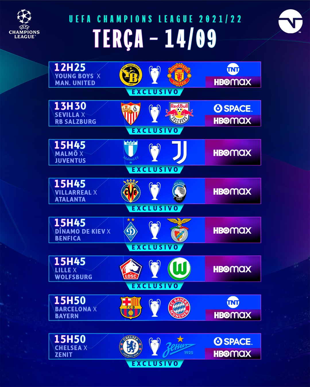 TNT Sports Brasil - HOJE TEM MAIS JOGÃO NA CHAMPIONS LEAGUE! Quais são os  seus palpites para as partidas da maior competição de clubes do mundo?  #CasaDaChampions