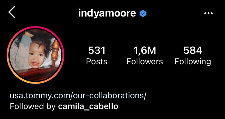 IG • Camila started following 
@indyamoore on Instagram