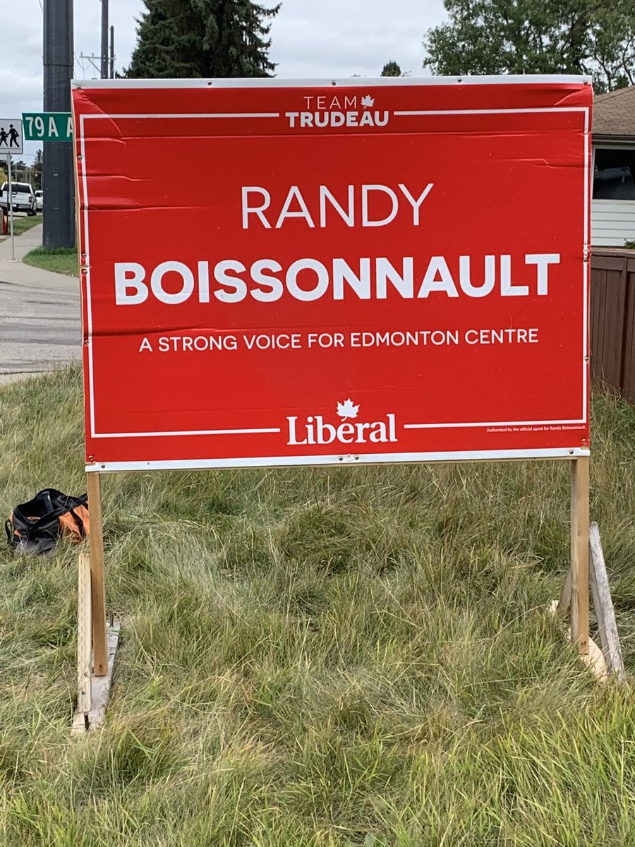 pederson_cole's tweet photo. For our signs, like our candidate, like our party: We get knocked down, but we get up again , ‘Cause they’re never gonna keep us down. Thanks Chumbawumba. #ForwardForEveryone #RandyB4MP https://t.co/wuA6hX0YAM