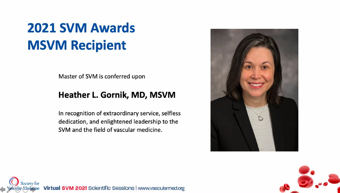 adityasharmamd's tweet photo. Congratulations Dr. Gornik @heatherlgornik on receiving the MSVM Master of SVM award @SVM_tweets! Truly deserve!! Thank you for your mentorship, teaching, and guidance to me and so many others! #SVM21 https://t.co/LmG5uiyAaQ