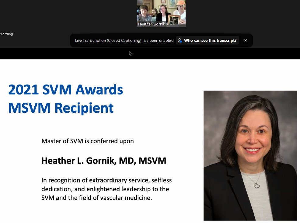 adityasharmamd's tweet photo. Congratulations Dr. Gornik @heatherlgornik on receiving the MSVM Master of SVM award @SVM_tweets! Truly deserve!! Thank you for your mentorship, teaching, and guidance to me and so many others! #SVM21 https://t.co/LmG5uiyAaQ