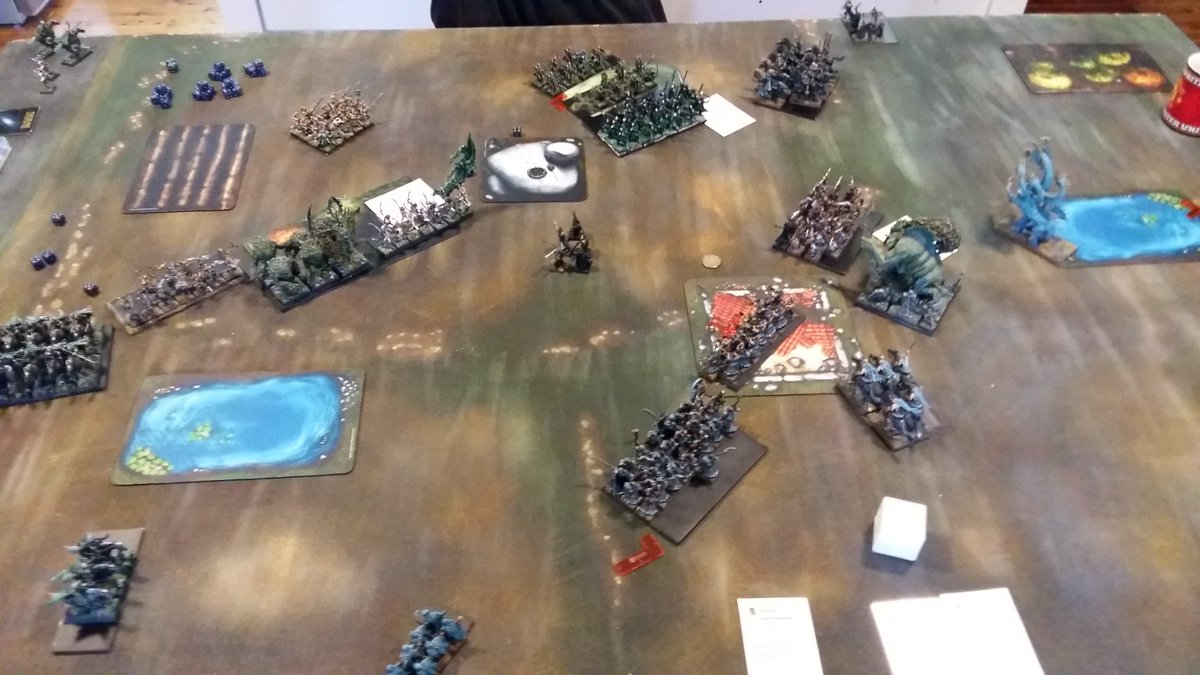 Kdownunder1's tweet photo. Played a game of #The_9th_Age for a long time. Smashed #sylvanelves that I borrowed to my friend with #Dreadelves which I borrowed from him. #WarGames #Warmongers #tabletopgaming #tabletopgames #warhammer https://t.co/FQCuSPKKBo